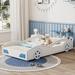 Wooden Race Car Bed, Cute Car-Shaped Platform Bed, Twin Size Kids Bed Frame with Wheels and Shelf