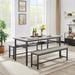 3-Piece Kitchen Dining Room Table Set with 2 Benches and Metal Frames, Oversized Dining Table Set for 6