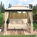 Beige 8.9 x 5.9 ft Outdoor Gazebo with Convertible 3 Seater Swing Bench and Mosquito Netting, 2-Tiered Vented Top