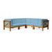 Christopher Knight Home Brava Outdoor 5-Seat Acacia Wood Sofa Set by teak + blue cuhsion