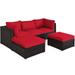 5 PCS Patio Furniture Set Sectional Rattan Sofa Set with Cushions Red