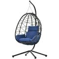 Dcenta Egg Chair with Stand Indoor Swing Chair Patio Wicker Hanging Egg Chair Hanging Basket Chair Hammock Chair with Stand for Bedroom Living Room Balcony