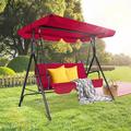 Gartooo 3-Seat Patio Swing Chair Outdoor Porch Swing with Adjustable Canopy & Durable Steel Frame for Patio Garden Poolside(Red)