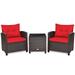 Outdoor 3-piece Cushioned Rattan Patio Furniture Conversation Set Red