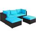 5 PCS Patio Furniture Set Sectional Rattan Sofa Set with Cushions Turquoise