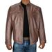 Leather Jacket Men Plus Size Fashion PU Faux Leather Bomber Jackets Slim Fit Stand Collar Zipper Motorcycle Biker Coat Large