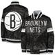 Youth Starter Black Brooklyn Nets Home Game Varsity Satin Full-Snap Jacket