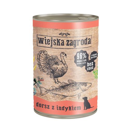 12x400g Wiejska Zagroda Dog Kabeljau mit Truthahn Hundefutter nass