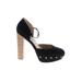 Just Fab Heels: Pumps Chunky Heel Boho Chic Black Solid Shoes - Women's Size 8 1/2 - Round Toe