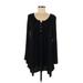 leo rosi Long Sleeve Henley Shirt: Black Tops - Women's Size Medium