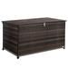 Artpuch 120 Gallons Brown PE Wicker Lockable Deck Box w/ Wheels Water Resistant Resin/Wicker/Rattan in Black | 28 H x 50.5 W x 25.6 D in | Wayfair