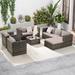 6 Piece Outdoor Modular Wicker Sectional Sofa Set, Garden Rattan Furniture Set with Waterproof Cushions