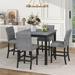 5 Piece Counter Height Dining Set,Wood Square Dining Room Table & Chairs Stools w/Footrest & 4 Upholstered Chairs, Black