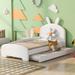 Kids Twin Bed Frame with Cartoon Ears Shaped Headboard, Princess Beds Upholstered Platform Bed w/ Trundle, Wooden Slats Support