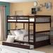 Modern All-in-One Full-Over-Full Bunk Bed w/ Ladders and 2 Storage Drawers & Safety Guard Rails Wooden Bed Frame for Kids Teens
