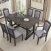 7 Piece Trestle Dining Table Set, Kitchen Table Set with Upholstered Side Chair and Arm Chair, Set of 6