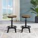 Adjustable Industrial Brown Barstools Set of 2 - Vintage Design, Round Wood and Metal Construction