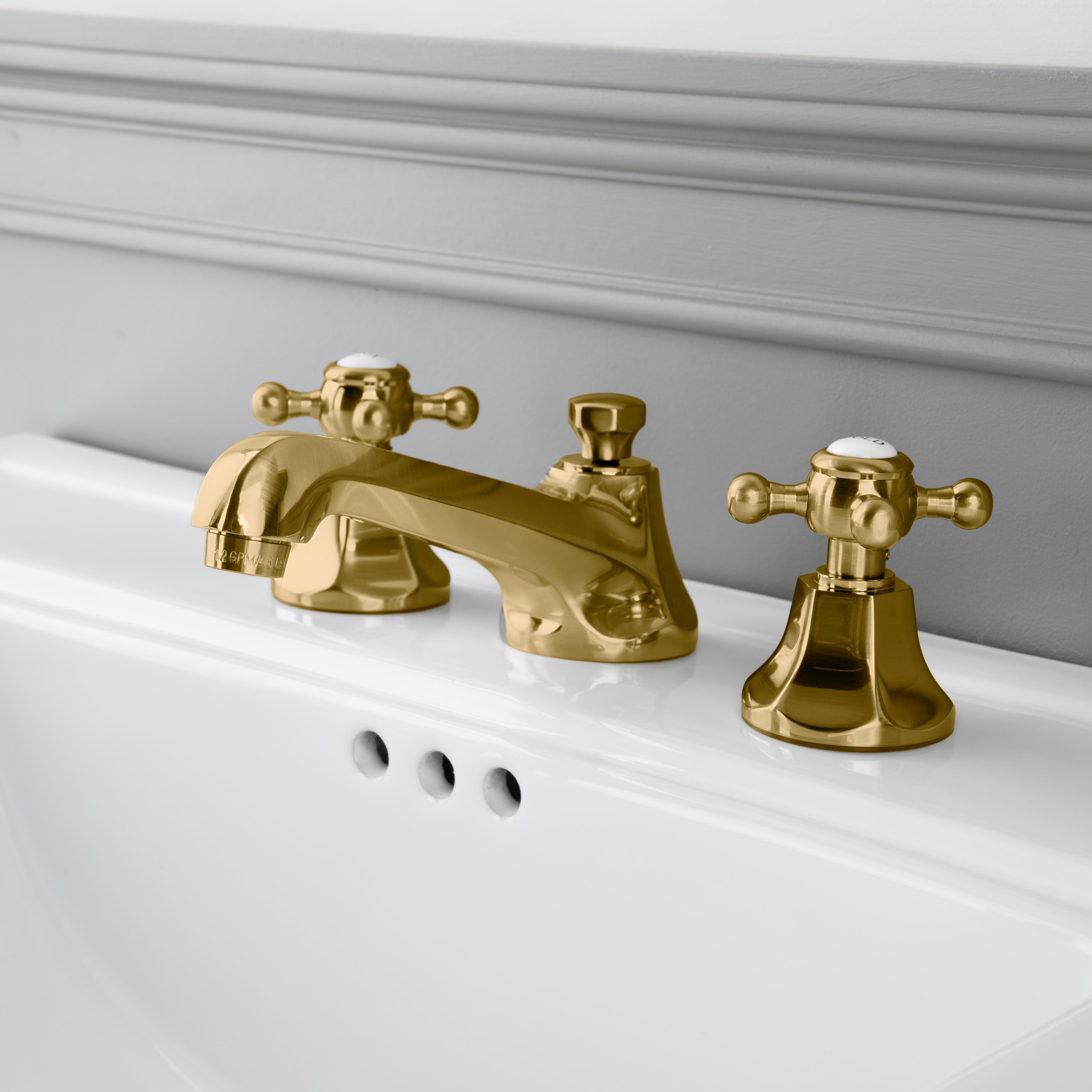 Randolph Morris Randolph Morris Deco Widespread Bathroom Sink Faucet - Metal Cross Handles - Brushed Brass RMB616MC-BB