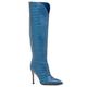 Women's Peyton Blue Embossed Leather Evening Work Comfortable Heel Knee High Boot 8 Uk Beautiisoles by Robyn Shreiber Made in Italy