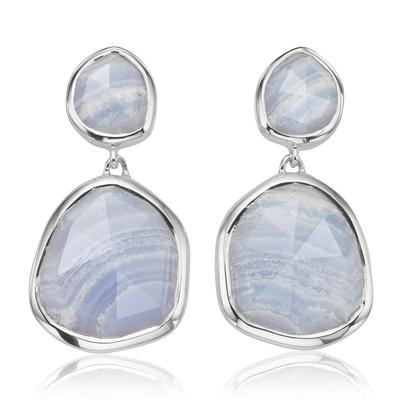 Siren Blue Lace Agate Medium Drop Earrings, Sterling Silver