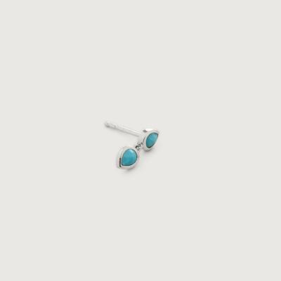 Sterling Silver Double Teardrop Stud Single Earring Turquoise