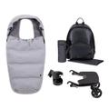Silver Cross | Dune Pushchair Family Accessory Pack | Footmuff, Changing Bag, Ride-on-Board and Cup Holder Bundle | Glacier