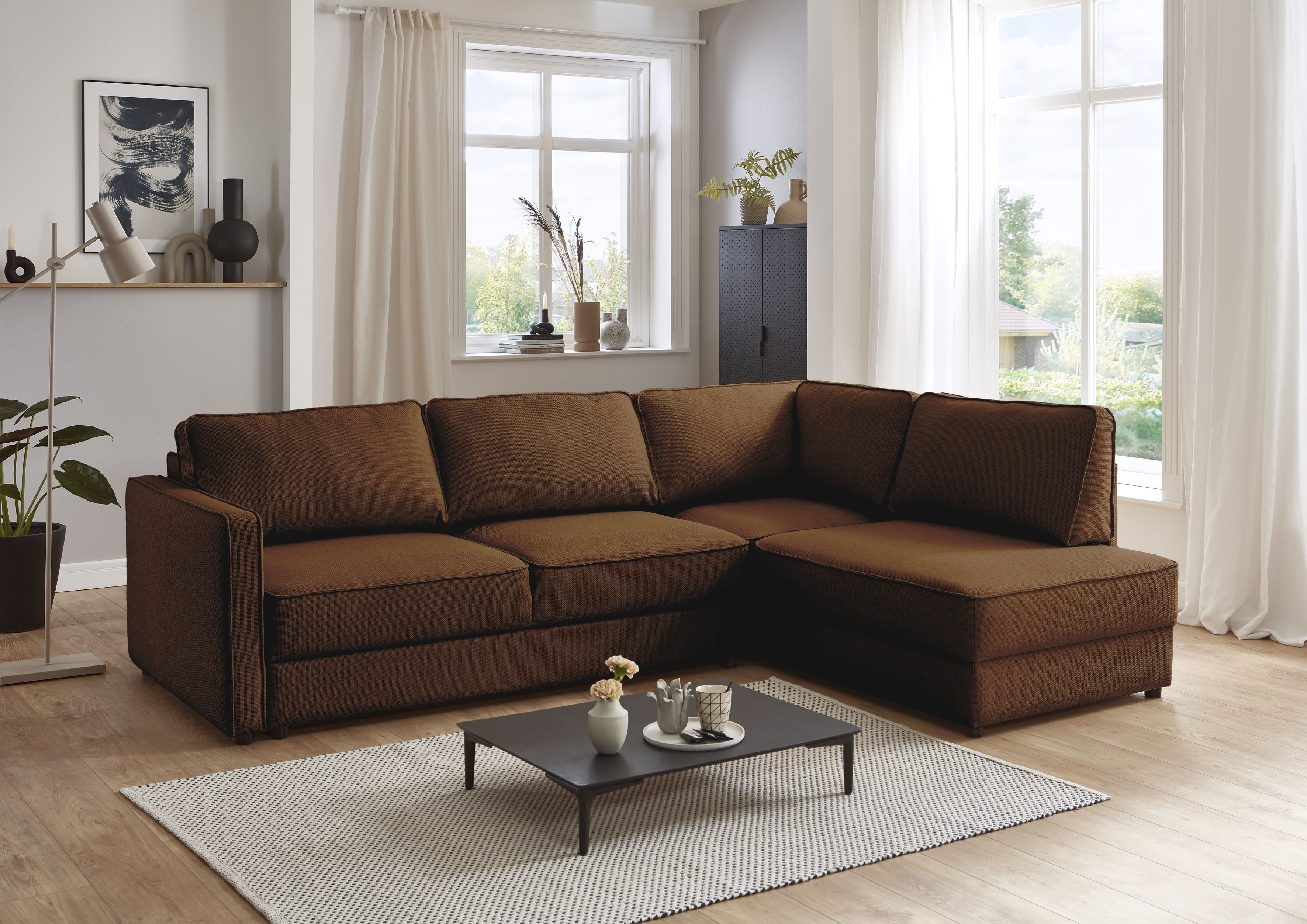 Schlafsofa "Chill", braun (karamellbraun), B:250cm H:86cm T:200cm, 100% Polyester, ATLANTIC HOME COLLECTION, Sofas, Ecksofa mit Bettfunktion und Bettkasten