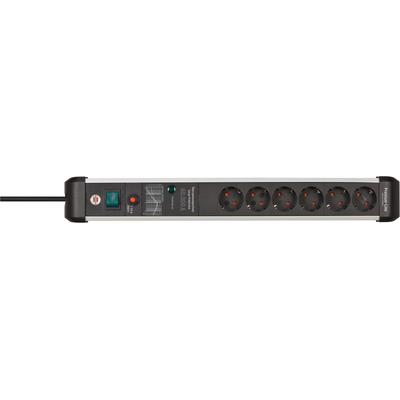 Steckdosenleiste BRENNENSTUHL "Premium-Pect-Line", schwarz (silber, schwarz), B:10,5cm H:55,5cm T:7,5cm, Steckdosenleisten, mit Überspannungsschutz 60.000A und Schalter