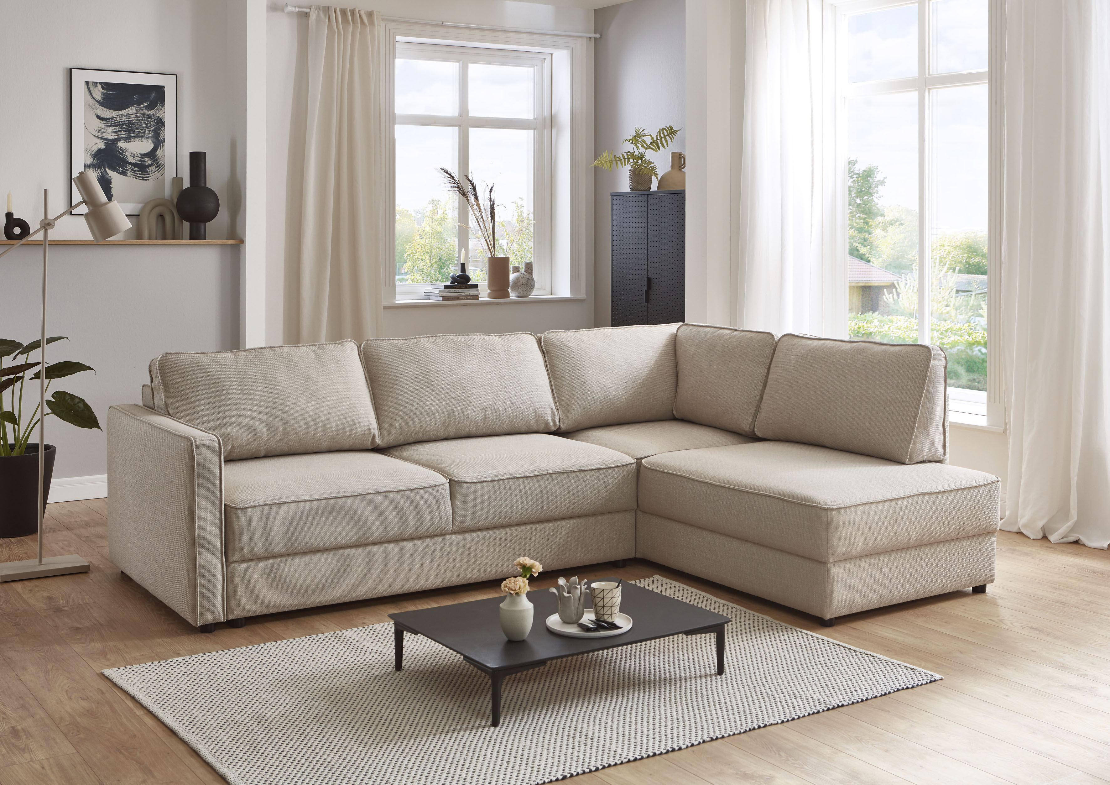 Schlafsofa "Chill", beige (creme), B:250cm H:86cm T:200cm, 100% Polyester, ATLANTIC HOME COLLECTION, Sofas, Ecksofa mit Bettfunktion und Bettkasten