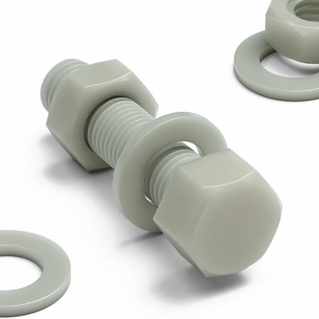 5 x Glass Filled Reinforced Super Nylon Hex Head M16 x 65mm Machine Screws Plastic Nuts and Bolts Washers (5/8 x 2 9/16 in)