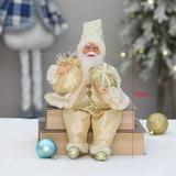 1pc Christmas Sitting Santa Coat Santa Claus Statue Doll And Gift Bag And Christmas Decoration Gold