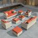 HOOOWOOO Wicker Outdoor Furniture Patio Furniture Sets 8 Pieces Patio Conversation Sectional Set with Rattan Sofa Chairs Ottomans-Orange