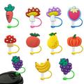 10pcs Straw Covers Silicone Fruit Plant Shape Straw Cover Cap Kit 8mm Drinking Dust Plugs Set Reusable Spill Proof Straw Tips Cover Cartoon Stopper Set Cup Accessories - style2;