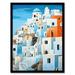 Santorini Greece Watercolour Painting Whitewashed Buildings Of Greek Island In Aegean Sea Art Print Framed Poster Wall Decor 12x16 inch