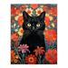 Stylish Black Cat On Red Flowers Floral Design Illustration Lucky Witch Large Wall Art Poster Print Thick Paper 18X24 Inch