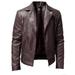 Mens Casual Stand Collar Slim Fit Faux Leather Jacket Biker Motorcycle Jacket Leather PU Jackets for Men Notched Lapel Outwear