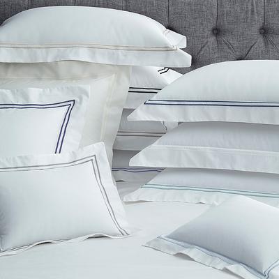 Set of 2 SFERRA Grande Hotel Pillowcases - White with Navy Embroidery, King White with Navy Pillowcases - Frontgate