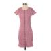 Madewell Casual Dress - Sweater Dress Crew Neck Short sleeves: Pink Dresses - Women's Size 2X-Small