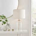 Furniturebox UK Lighting - Nora Clear Glass, Gold & White Shade Table Lamp Light (Including Bulb) - Glass Bell Jar & Gold Metal Lamp Stand - White Fabric Lampshade - Elegant, Modern Lamp.