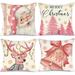 c&g home 4 Piece Santa Claus Christmas Tree Reindeer Pink Bow Pillow Covers Set in Pink/White | 20 H x 20 W x 3 D in | Wayfair m3303