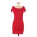 Fashion Nova Casual Dress - Bodycon Boatneck Short sleeves: Red Solid Dresses - Women's Size Large