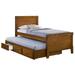 Twin Captains Bed with 3 Drawer Trundle, Plank Headboard, Honey Brown Wood