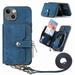 for iPhone 14 Wallet Case PU Leather Case with Back Card Holder Kickstand Magnetic Button Flip Folio Shockproof Zipper Crossbody Strap Purse Phone Case for iPhone 14 Blue