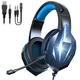 TYUOBOX Gaming Headset with Microphone for PS4, Xbox One, PC, Over Ear Headphones with Mic, Wire, Noise Cancelling LED Light, Bass Surround for Playstation Nintendo PS3 Games (Black Blue)
