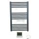 Greened House 400w x 800h Anthracite Electric Flat Heated Towel Rail Bathroom Radiator + Timer and Room Thermostat