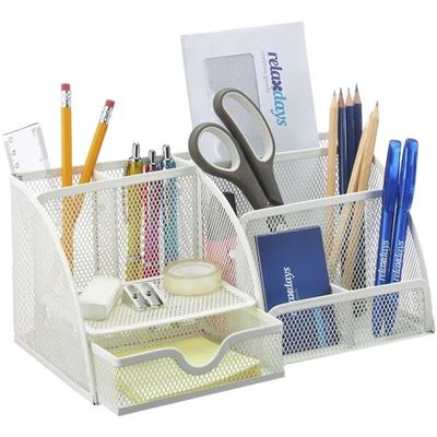 relaxdays Mesh-Design Weiß Schreibtischorganizer inkl. Schublade weiß