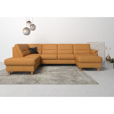 Wohnlandschaft HOME AFFAIRE "Palmera U-Form", gelb (curry), B:308cm H:89cm T:212cm, Luxus-Microfaser (100% Polyester), Struktur (100% Polyester), Luxus-Microfaser in Lederoptik (100% Polyester), Sofas, Federkern, wahlweise mit Bettfunktion und... Image