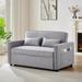 Grey Velvet Convertible Loveseat Sleeper Sofa Livingroom Adjustable Backrest 2 Seater Pull-out Bed Loveseat Sofa w/ 2 Pillows