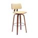 Pino 30 Inch Swivel Barstool Chair, Cream Faux Leather, Walnut Brown Wood