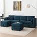 Chenille Modular Sectional Sofa with Adjustable Backrests, Living Room 6 Seat Reversible Sofa Bed with Storage Seats, Blue